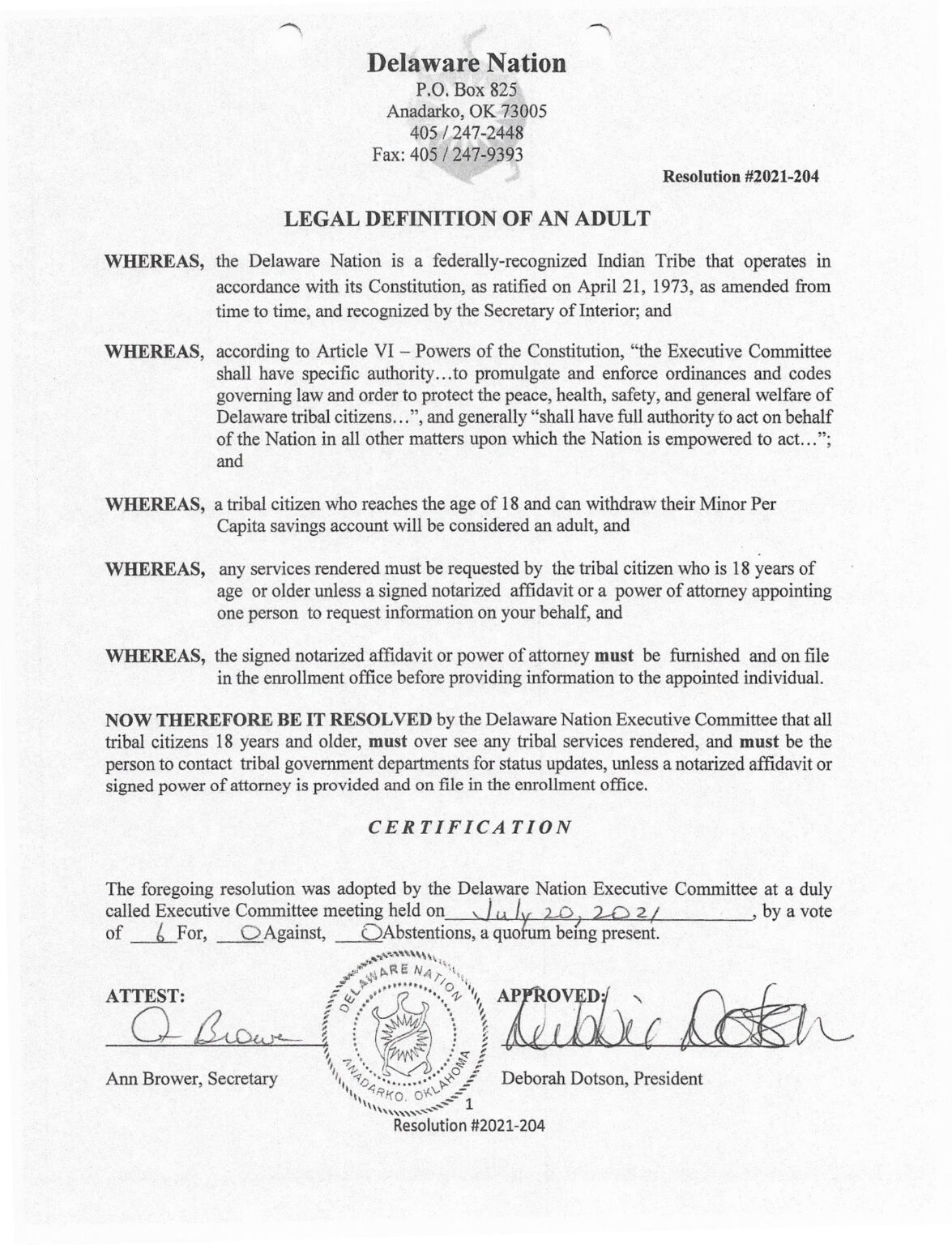 Legal Definition of an Adult Delaware Nation