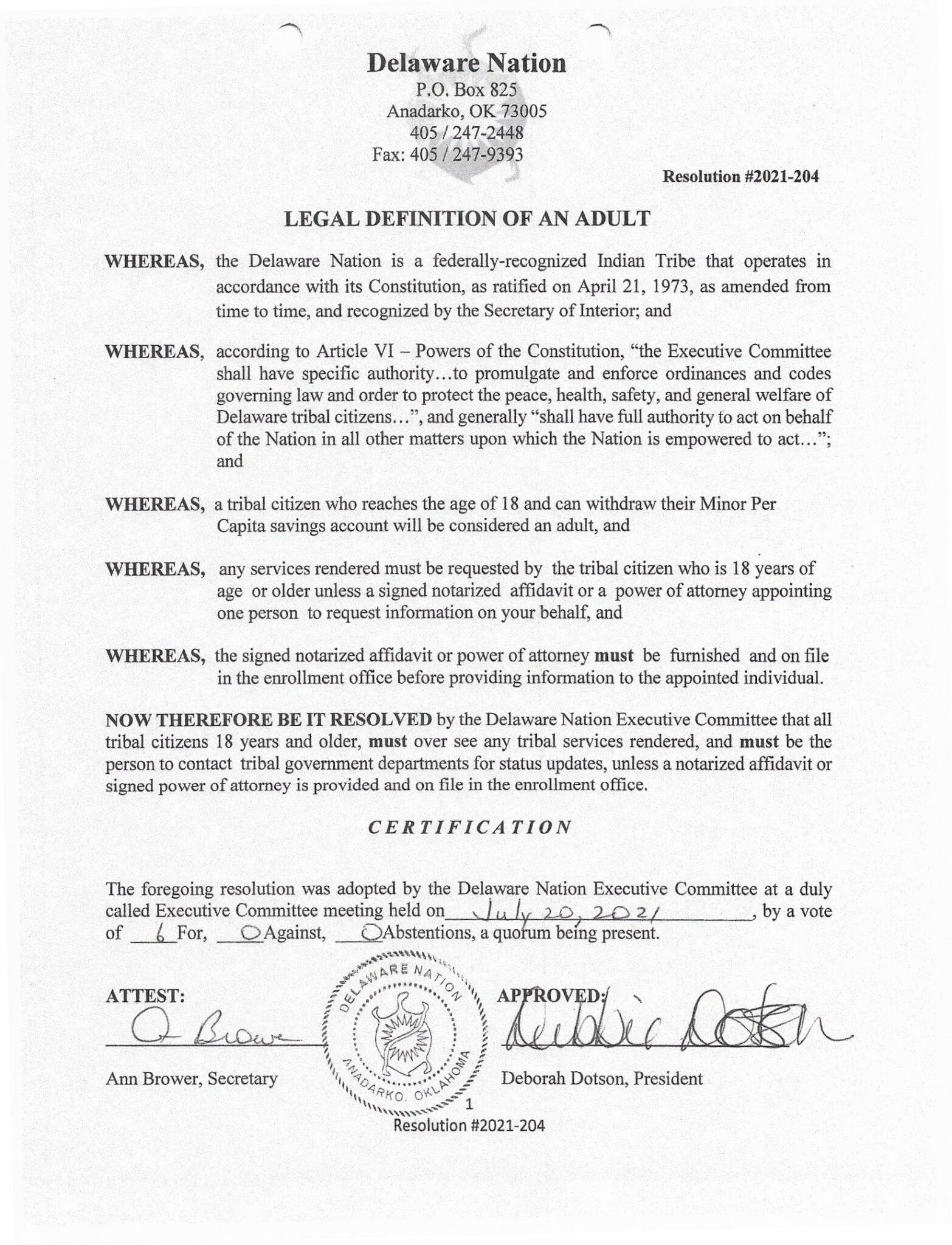 Legal Definition of an Adult Delaware Nation